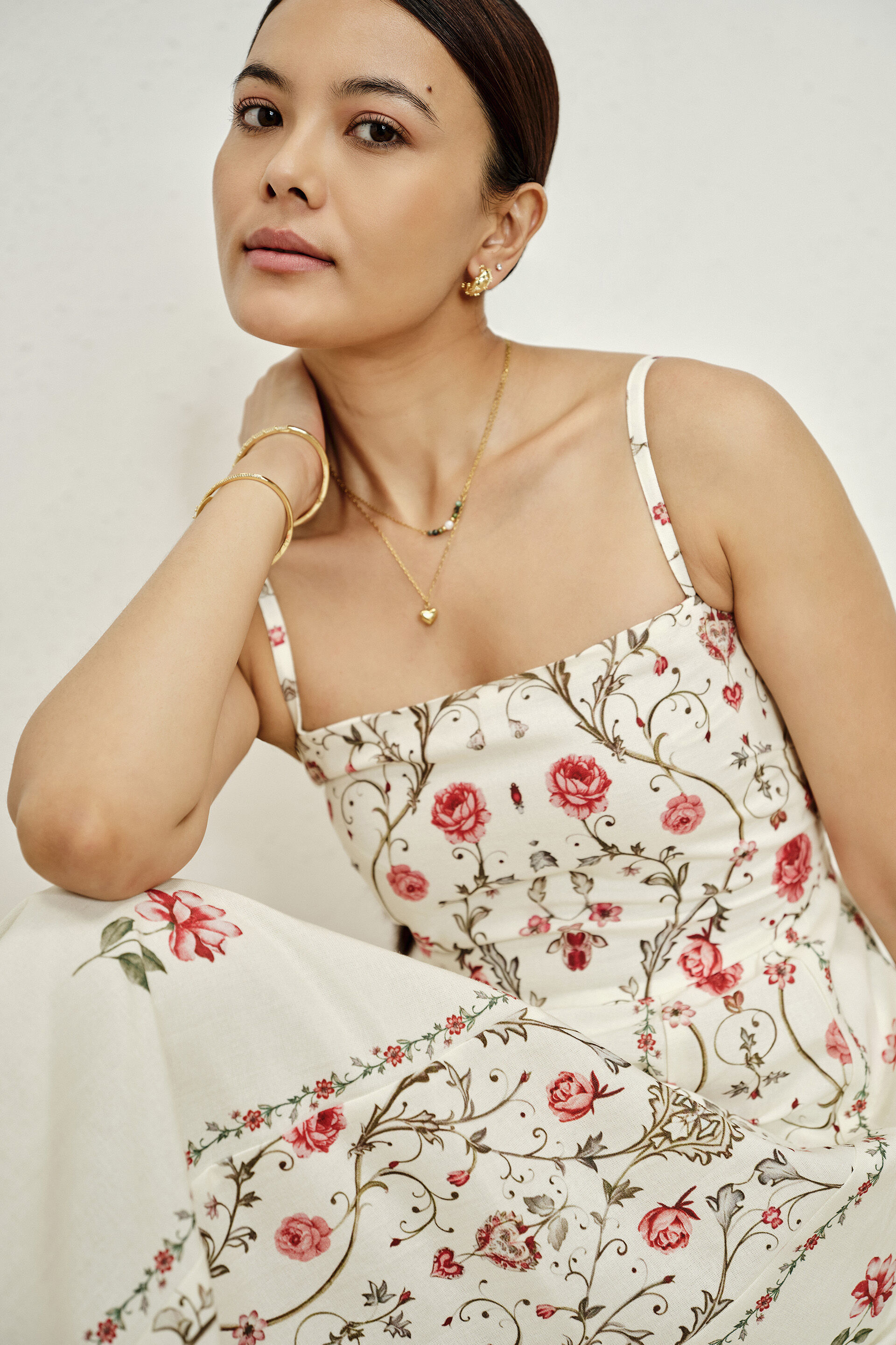 Samaria Cream Floral Dress, Cream, image 2
